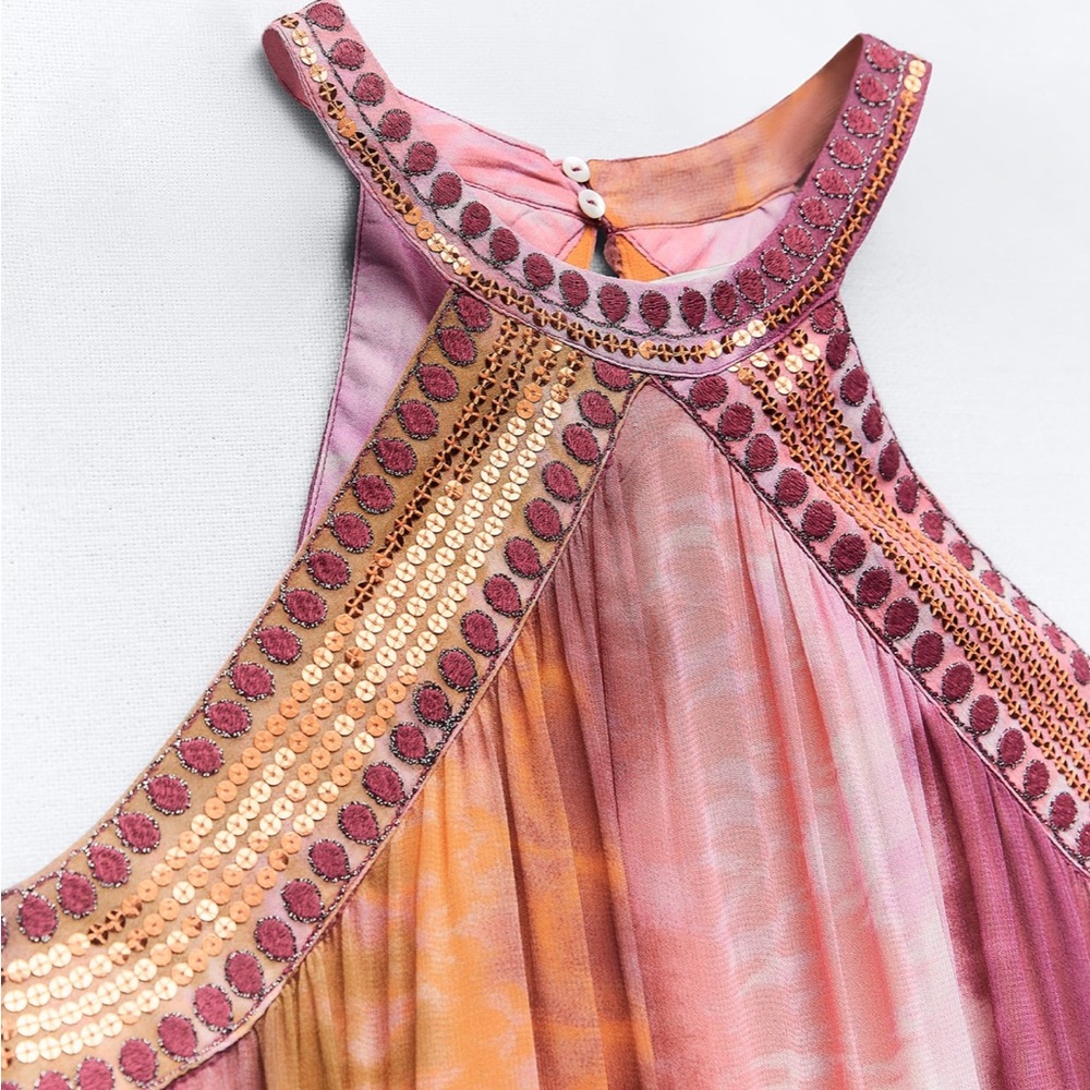 Zara limited edition beaded embroidered celeb style red carpet maxi dress - Picture 7 of 8